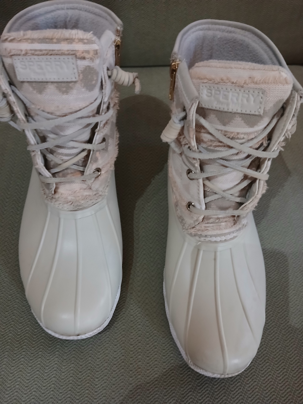 Sperry Women's Ivory Saltwater Duck Boots With Textured Stripe Size 8.5